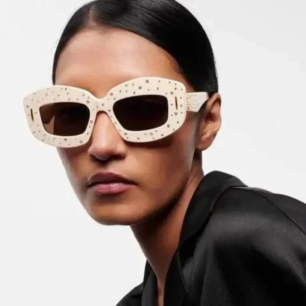 Loewe Men Sunglasses Crystal White Brown Rectangle LW4114IS 25E NEW AUTHENTIC